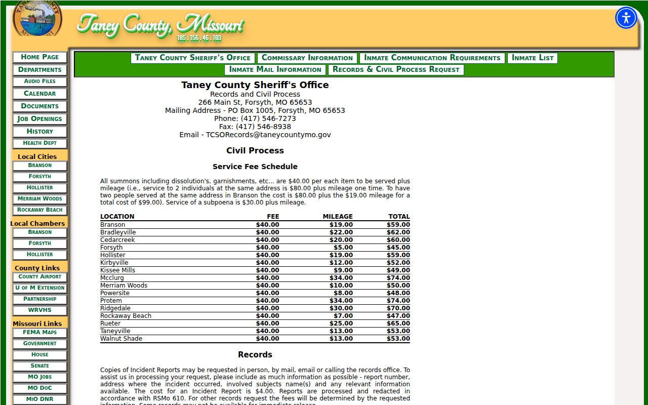 Taney County arrest report request information from Sheriff Records
