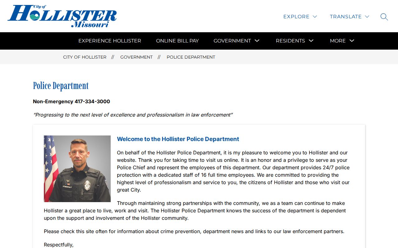 Hollister Police Department criminal records in Taney County