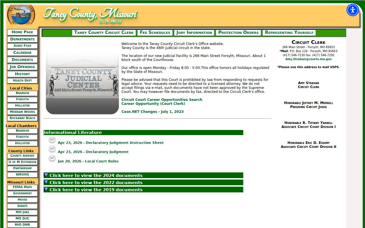 Taney County criminal history Circuit Clerk and Judicial Facility page