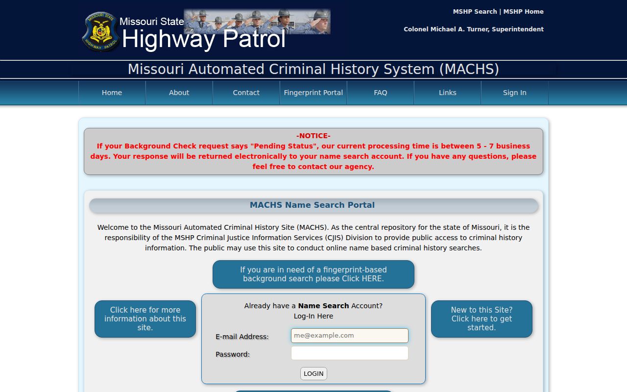 Taney County criminal history MACHS name and fingerprint portal