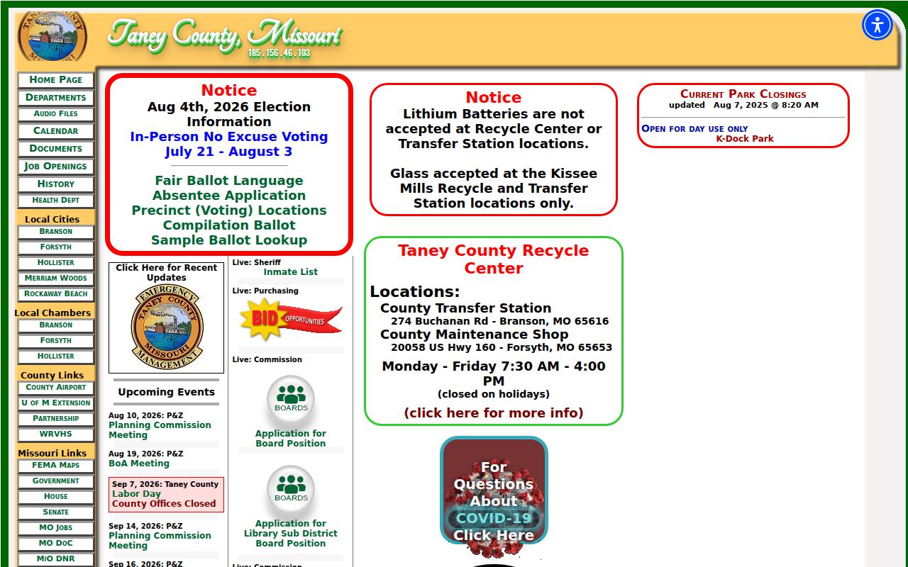Taney County criminal history county government directory